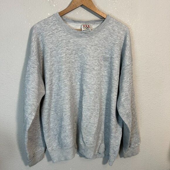 VTG 90s USA Olympics Crewneck Sweatshirt XLT Tall Heathered Gray Distressed - Picture 2 of 12